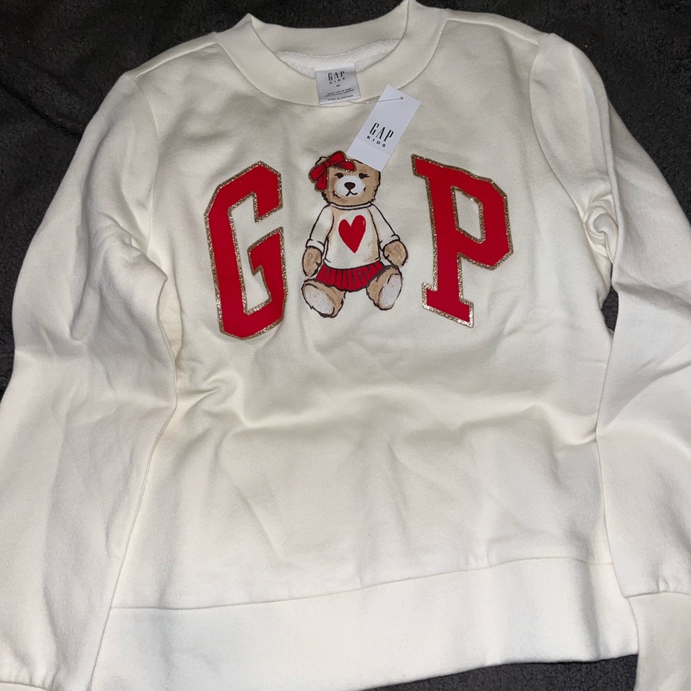 GAP Kids White Sweatshirt with Bear and Red Accents